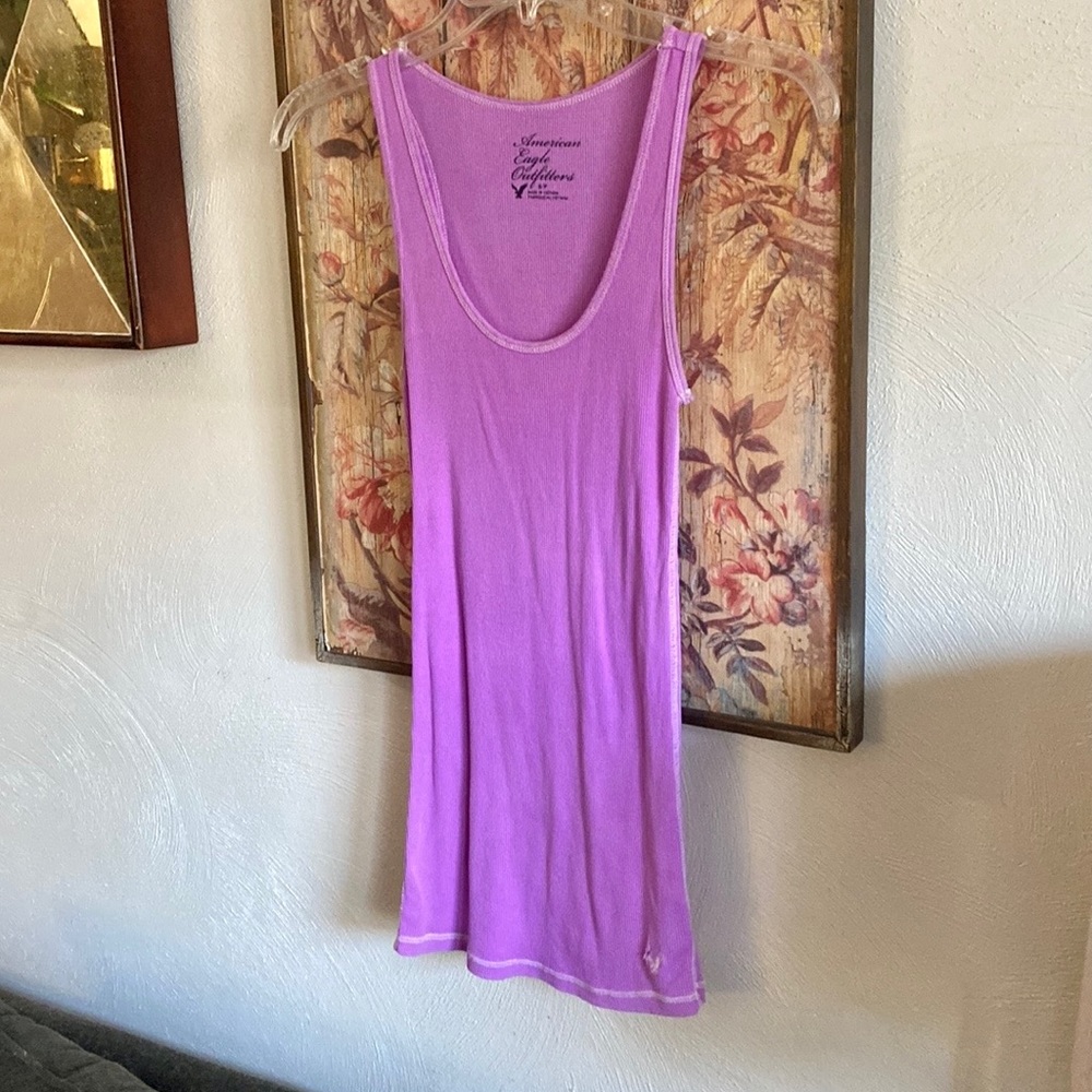 AEO AMERICAN EAGLE OUTF STRETCH PURPLE DISTRESSED BOYFRIEND BODYCON RIB TANK TOP - Picture 5 of 5